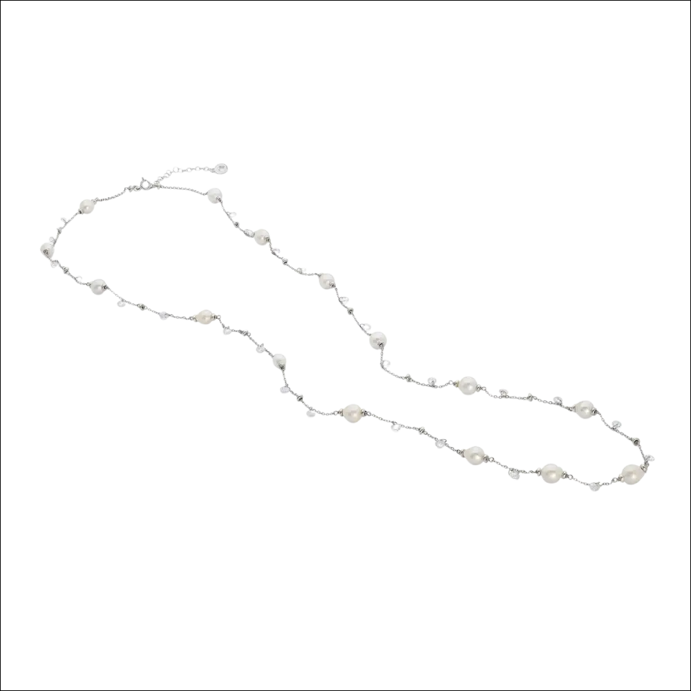 Collana lunga argento perle e cristalli cromatica inverno delicata