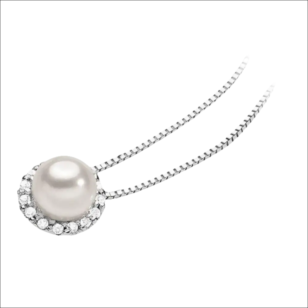 Collana Oro Bianco con ciondolo Perla e cornice di diamanti, elegante gioiello raffinato