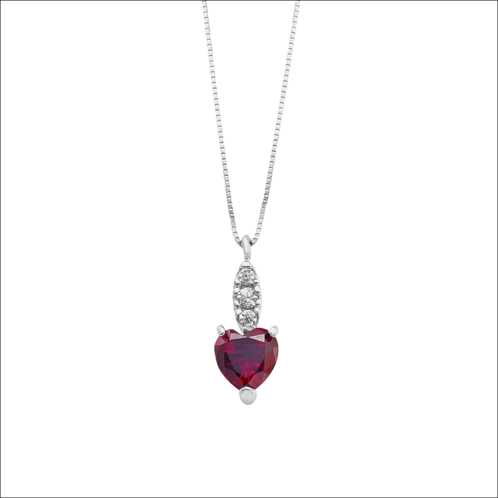 Collana Oro Bianco Cuore Rosso Ambrosia AGZ 404 con rubino a cuore e diamanti