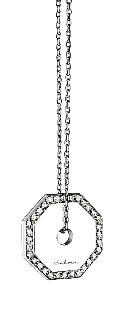Collana Oro Bianco e Diamanti con pendente ottagonale e diamanti brillante