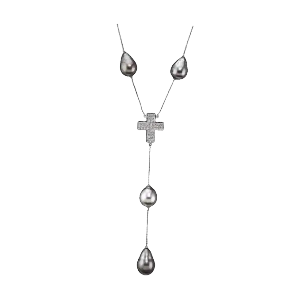 Collana Salvini Estro con croce, perle Tahiti e diamanti, argento brillante