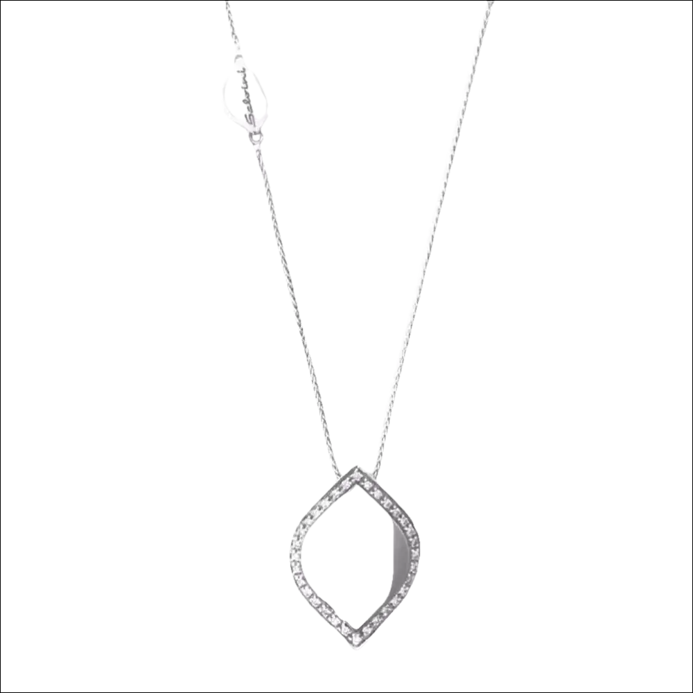 Collana Salvini Time Square Oro Bianco e Diamanti con pendente foglia e pietre chiare