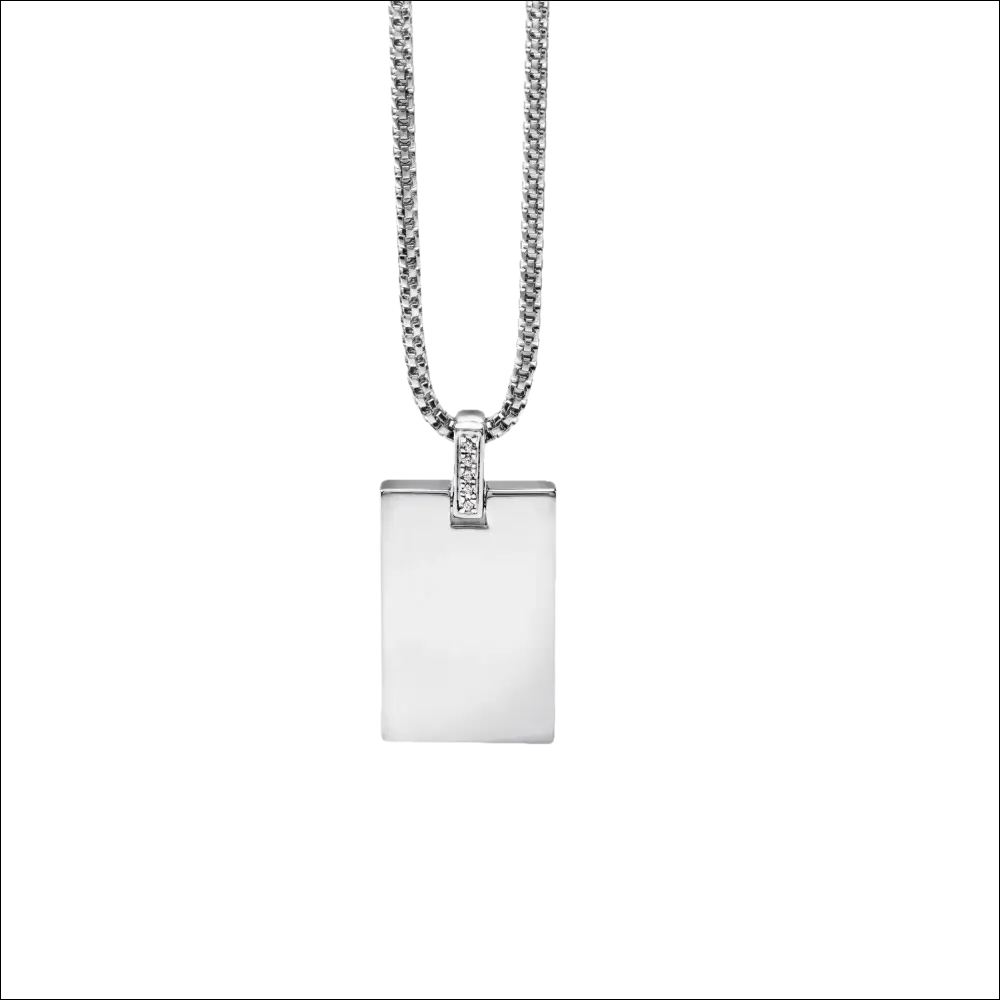 Collana uomo in acciaio con pendente rettangolare argento e diamanti Comete Gioielli UGL349