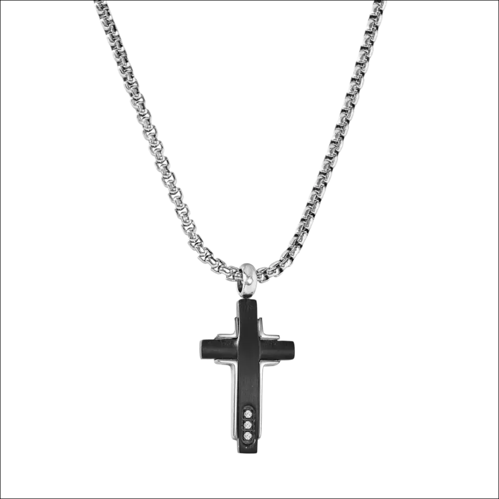 Collana uomo COMETE acciaio silver con croce nera Zip UGL 754 e 3 diamanti