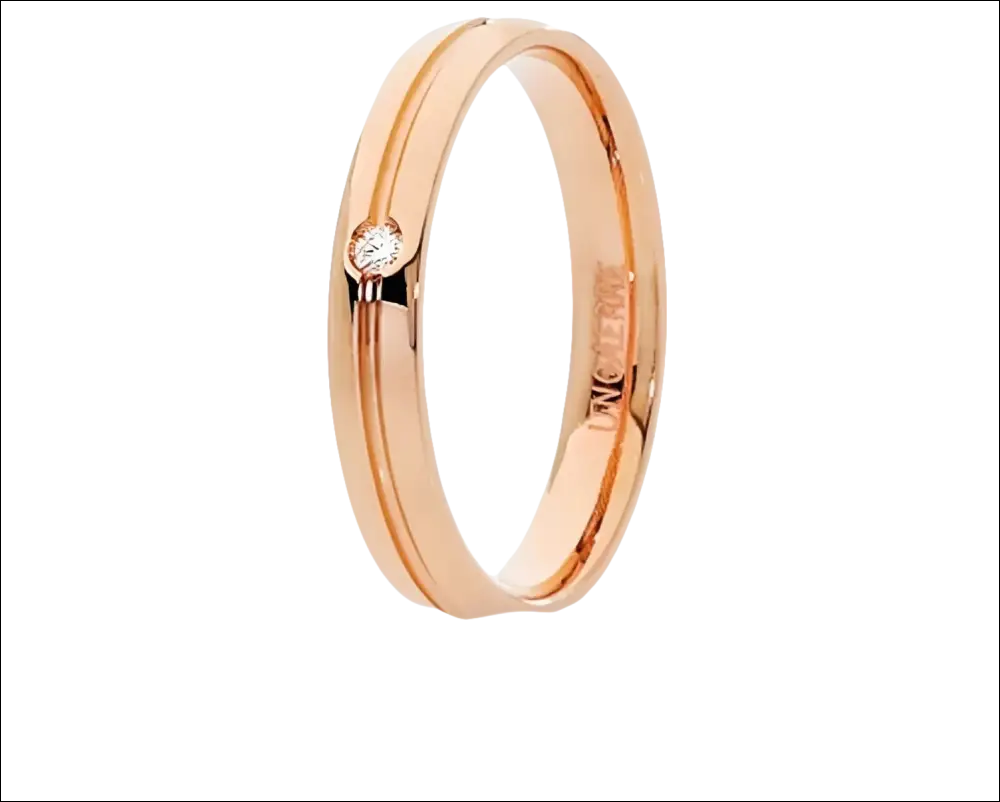 Fede Nuziale UNOAERRE Lyra Oro Rosa con Diamante anello in oro rosa con diamante singolo
