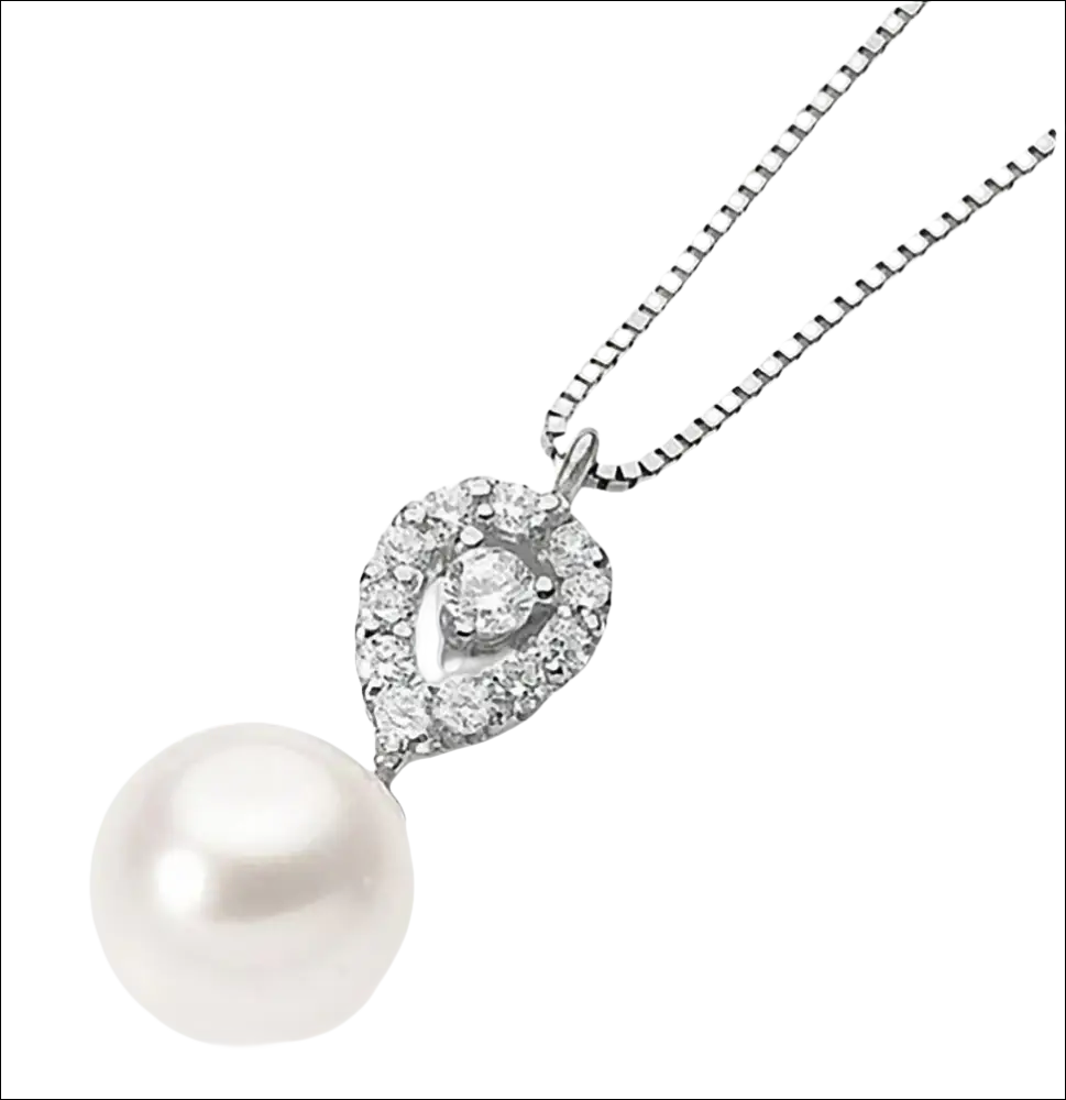 Collana Girocollo Oro Bianco con perla bianca e zirconia a goccia con catenina in argento