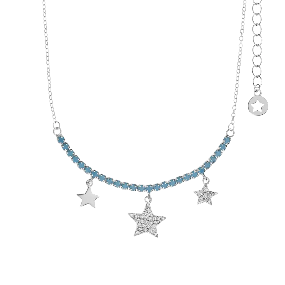 Girocollo Tennis Argento COMETE con stelle e pietre blu