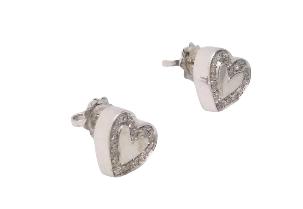 Orecchini Salvini Cuori Oro Bianco e Diamanti con cuori in argento e pavé di diamanti