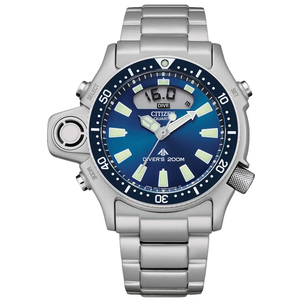 Orologio CITIZEN Aqualand 1 Professionale JP2000-67L con quadrante blu e cassa argento