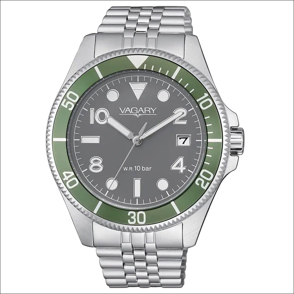 Orologio Vagary Aqua39 VD5-015-61 silver con quadrante grigio e lunetta verde