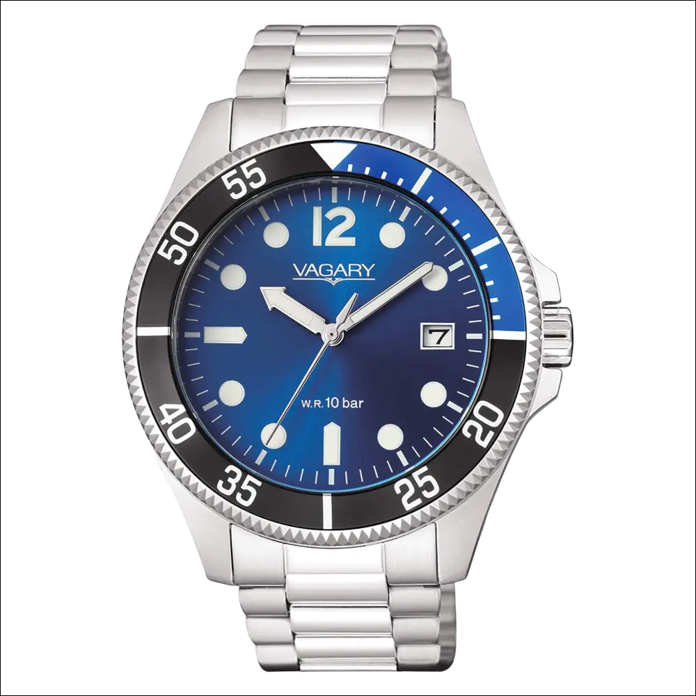 Orologio VAGARY Uomo Aqua39 VD5-112-73 argento acciaio quadrante blu