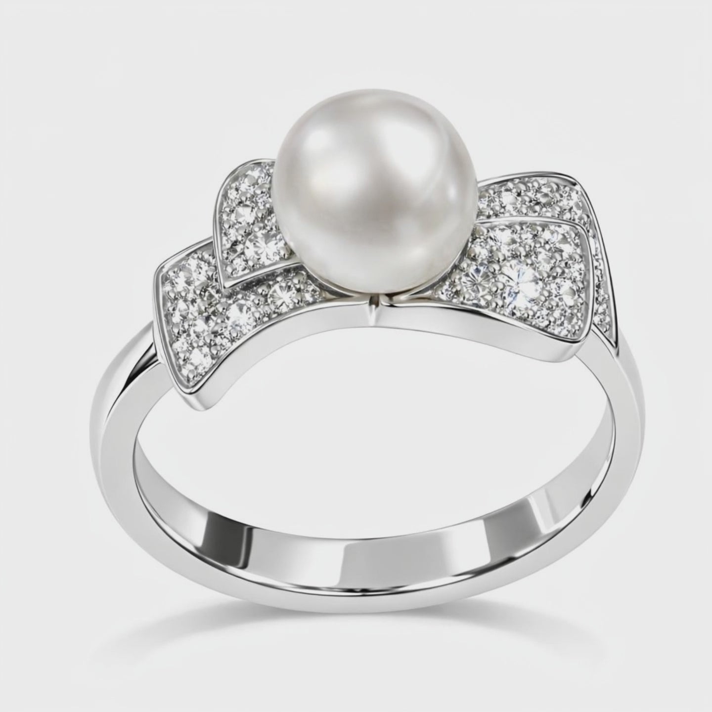 Anello Oro Bianco, Perla e fiocchetto di diamanti Salvini|bonini-gioielli