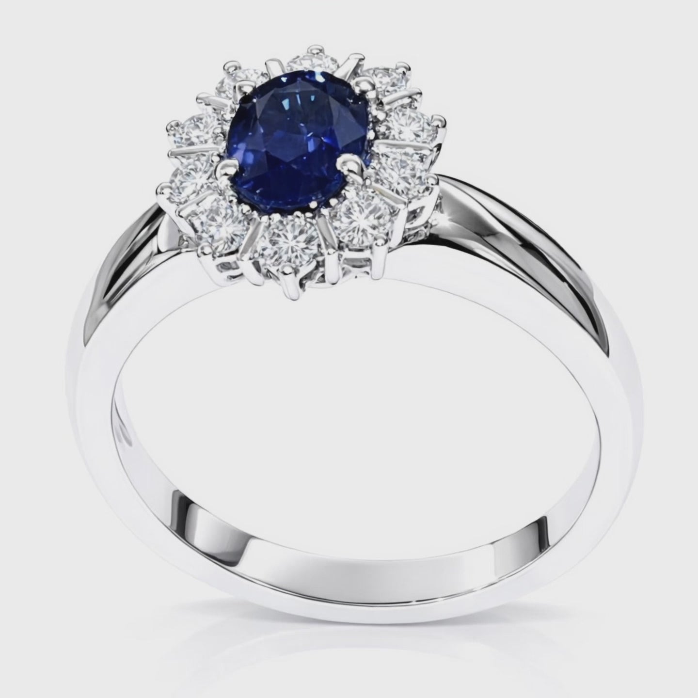 Anello Zaffiro blu, Oro Bianco e Diamanti|bonini-gioielli