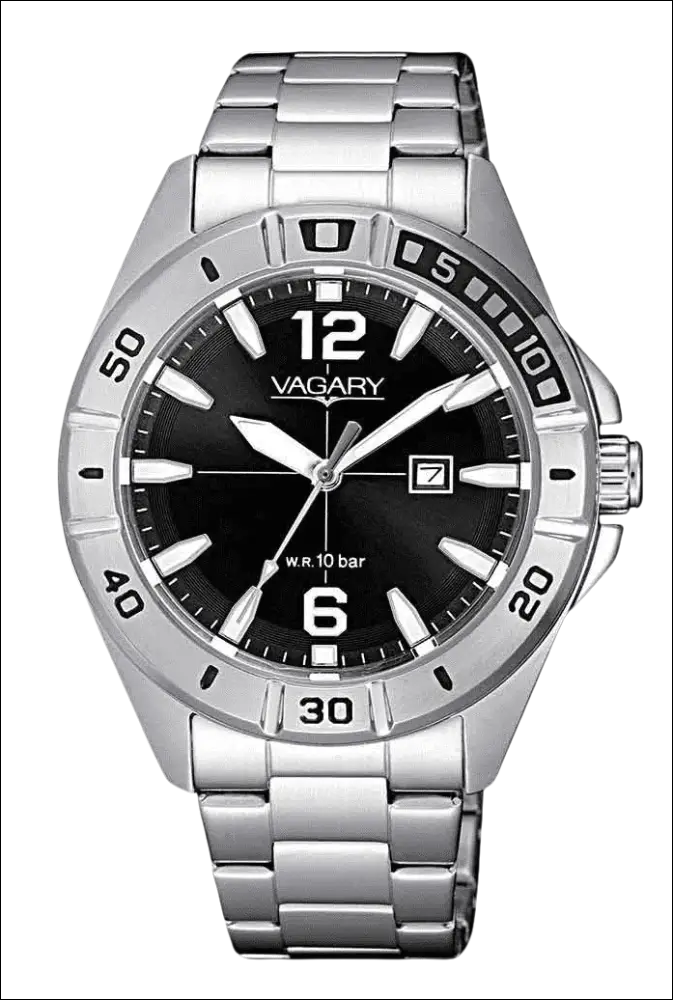 Orologio VAGARY Quartz Aqua 39 con quadrante nero e cassa in argento
