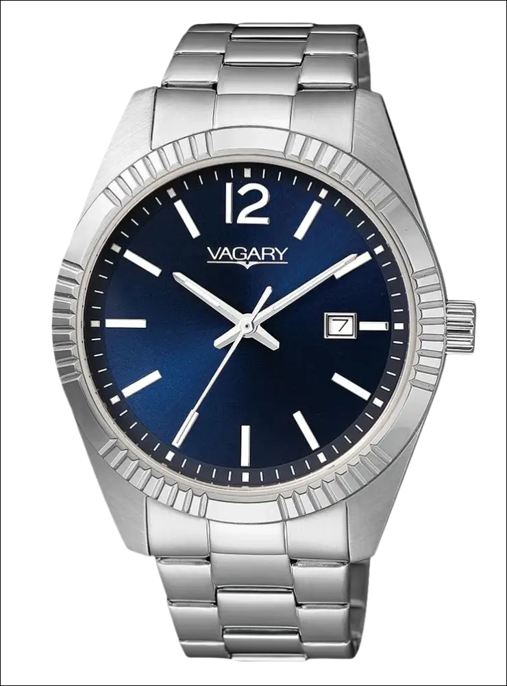 Orologio uomo in acciaio inossidabile con quadrante blu e datario VAGARY Timeless Uomo IB9-115-71